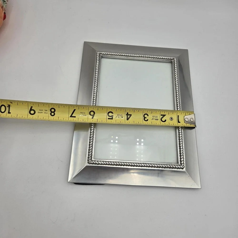 Vintage Ornate Metal Silver‑Tone Velvet in the back  Picture Frame 7.5